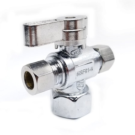 Thrifco Plumbing 1/2 Inch FIP x 3/8 Inch Comp x 3/8 Inch Comp Quarter Turn Brass  Angle Stop Valve 4406479